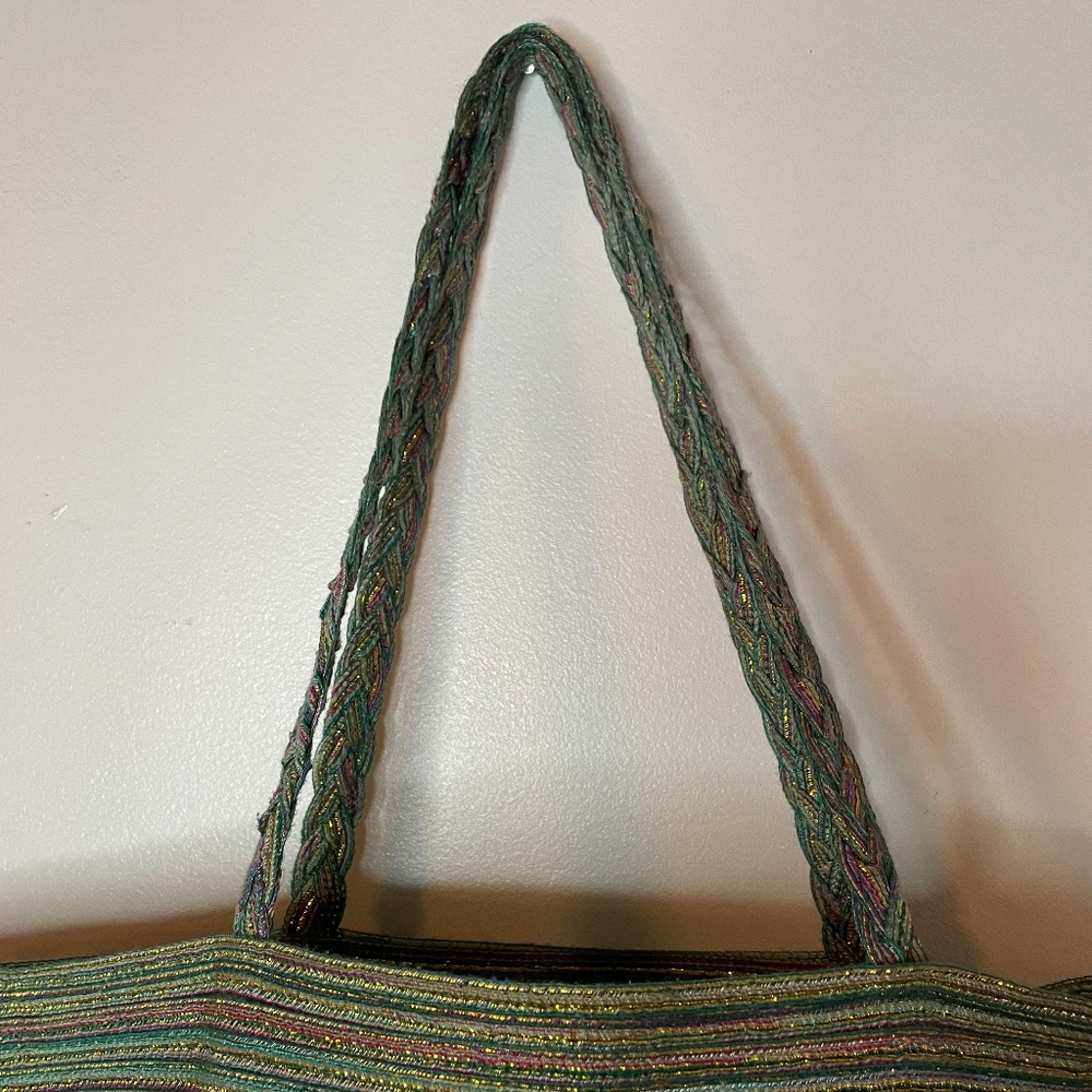 ❌ SOLD! Sea green pink gold metallic wicker tote! - Picture 5 of 14